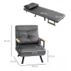 HOMCOM Poltrona Convertível em Cama Dobrável Poltrona 3 em 1 Convertível em Cama com Encosto Ajustável em 5 Níveis e Almofada Acolchoada para Escritório Sala de Estar Carga 120 kg 63x73x81 cm Cinza