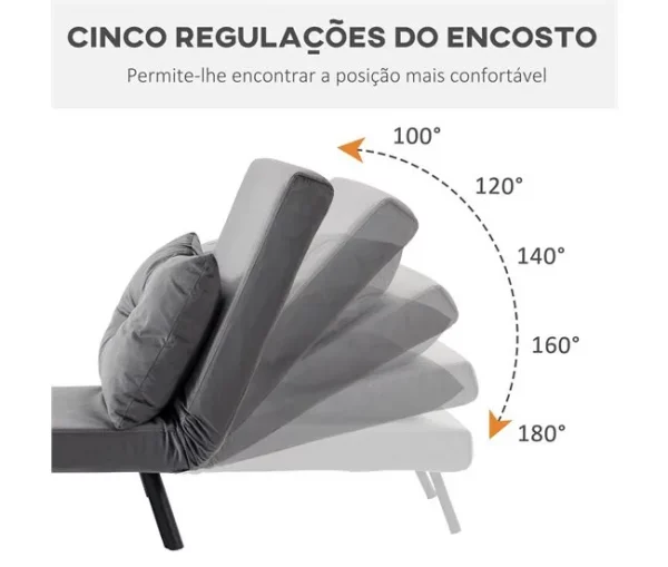 HOMCOM Poltrona Convertível em Cama Dobrável Poltrona 3 em 1 Convertível em Cama com Encosto Ajustável em 5 Níveis e Almofada Acolchoada para Escritório Sala de Estar Carga 120 kg 63x73x81 cm Cinza
