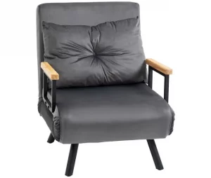 HOMCOM Poltrona Convertível em Cama Dobrável Poltrona 3 em 1 Convertível em Cama com Encosto Ajustável em 5 Níveis e Almofada Acolchoada para Escritório Sala de Estar Carga 120 kg 63x73x81 cm Cinza