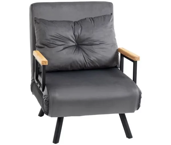 HOMCOM Poltrona Convertível em Cama Dobrável Poltrona 3 em 1 Convertível em Cama com Encosto Ajustável em 5 Níveis e Almofada Acolchoada para Escritório Sala de Estar Carga 120 kg 63x73x81 cm Cinza