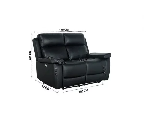 Sofá THEA 2 lugares relax elétrico pele preta