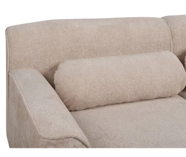 Sofá de canto 3 lugares em tecido chenille creme à direita SIMOS