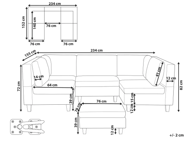 5-Seater Modular Sofa + Ottoman UNSTAD Off-White DEF