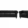Set Sofa Sessel CHESTERFIELD schwarz Samtstoff CH