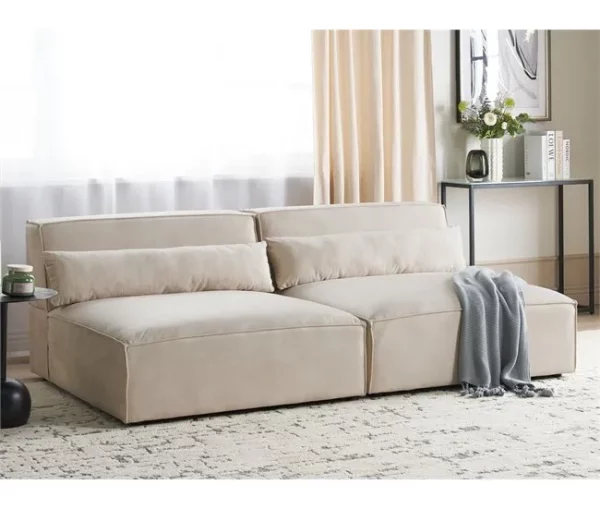 Sofá modular 2 lugares sem repousa-braços em veludo creme HELLNAR
