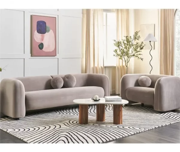 Sofá 3 lugares em veludo taupe LEIREN