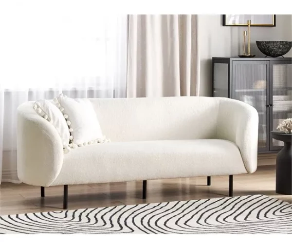 Sofá de 3 lugares em tecido bouclé preto e branco LOEN
