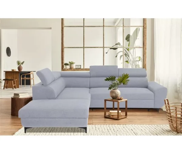 Sofá de canto com cama WESLEY esquerda 4 lugares cinza