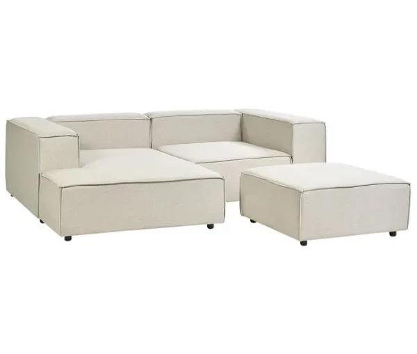 Sofá de canto 2 lugares com repousa-pés em linho creme à direita APRICA