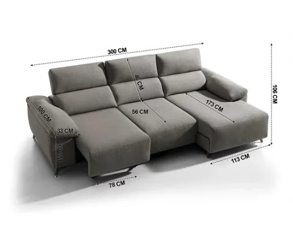 Chaise longue elétrica BALIO dereita 3 lugares vison