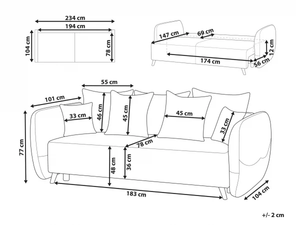 Sofa Bed VALLANES, brown DEF