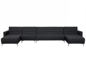 Sofá-cama XXL de 6 lugares em tecido cinzento grafite ABERDEEN