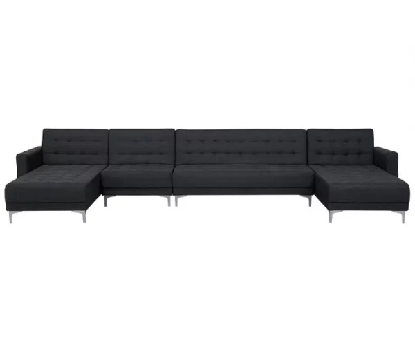 Sofá-cama XXL de 6 lugares em tecido cinzento grafite ABERDEEN