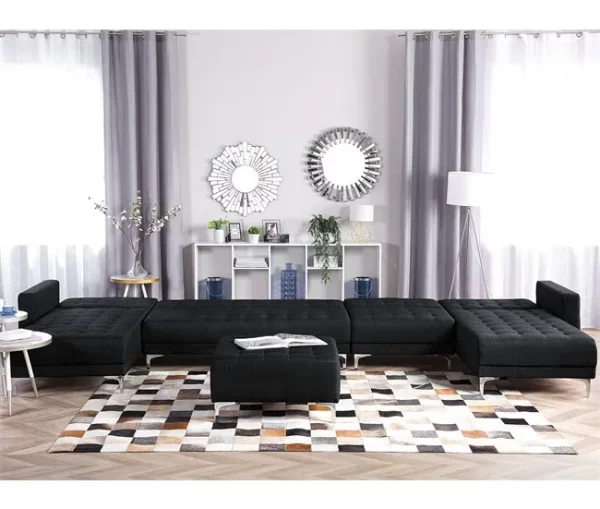 Sofá-cama XXL de 6 lugares em tecido cinzento grafite ABERDEEN