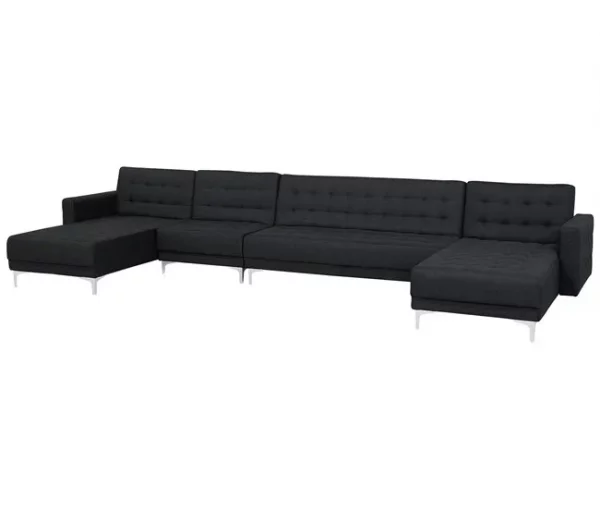 Sofá-cama XXL de 6 lugares em tecido cinzento grafite ABERDEEN