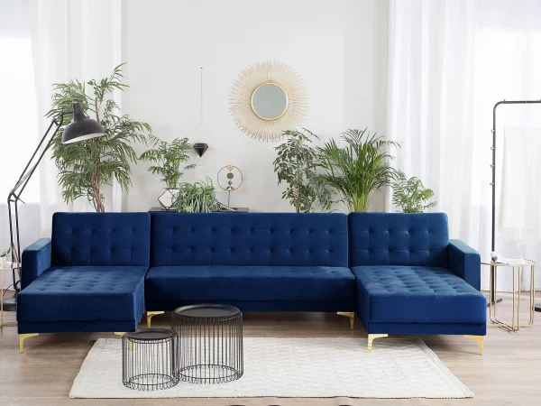 Sofa ABERDEEN U-förmig Samt Marineblau CH.