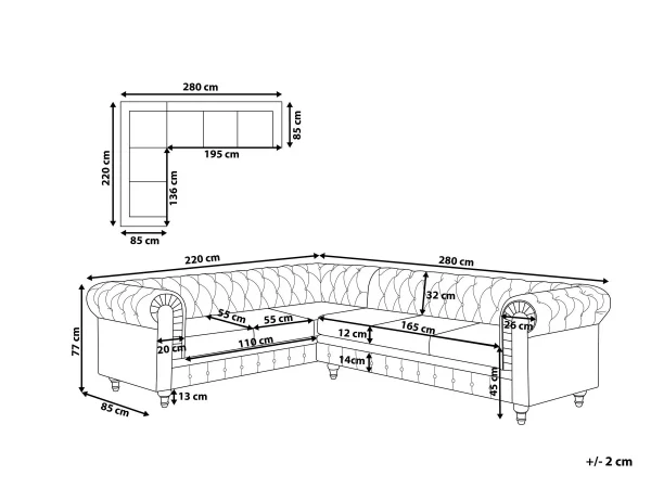 Ecksofa rechts, CHESTERFIELD, Hellgrau CH.