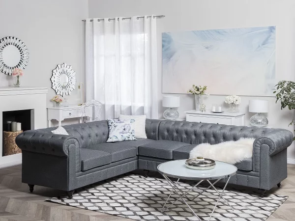 Ecksofa rechts, CHESTERFIELD, Hellgrau CH.