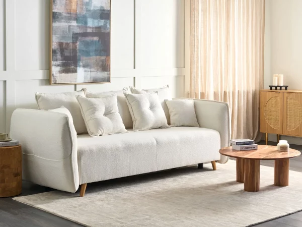 Sofa bed VALLANES, off white boucle DEF