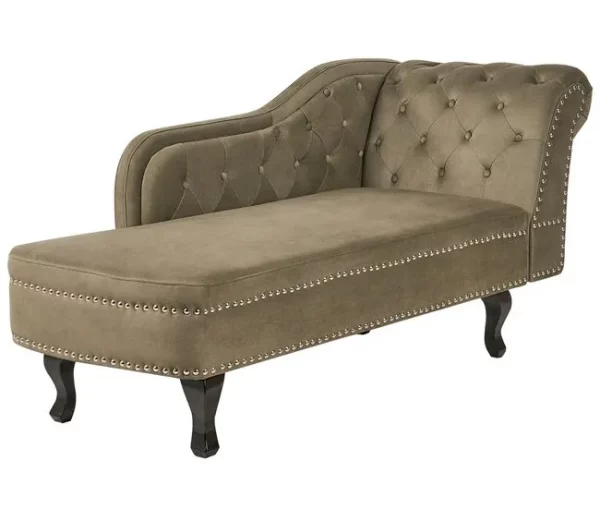 Chaise-longue à direita em veludo verde-oliva NIMES