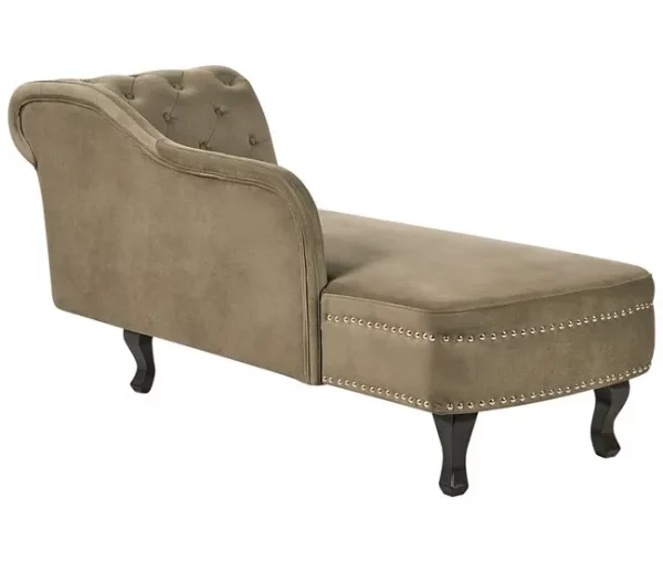 Chaise-longue à direita em veludo verde-oliva NIMES