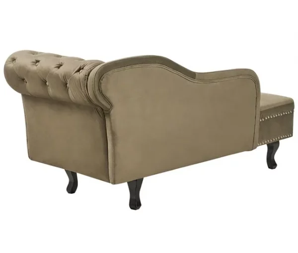 Chaise-longue à direita em veludo verde-oliva NIMES