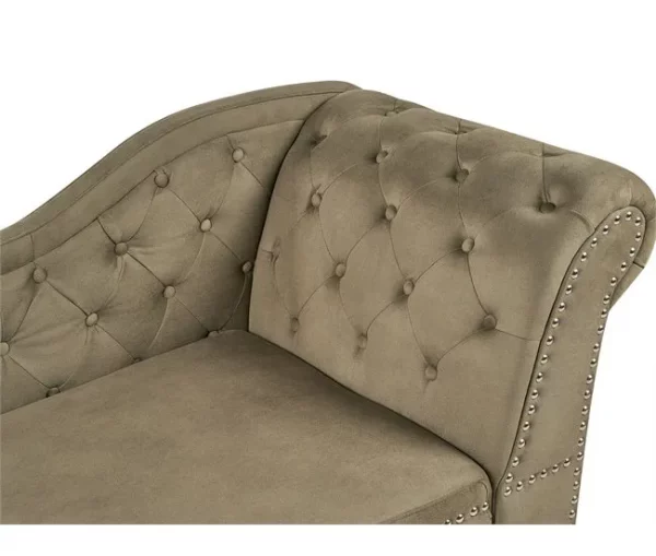 Chaise-longue à direita em veludo verde-oliva NIMES
