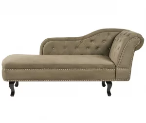 Chaise-longue à direita em veludo verde-oliva NIMES