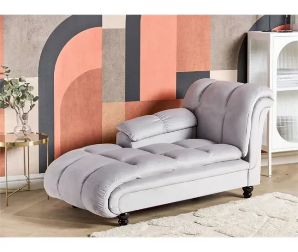 Chaise-longue à direita em veludo cinzento claro LORMONT