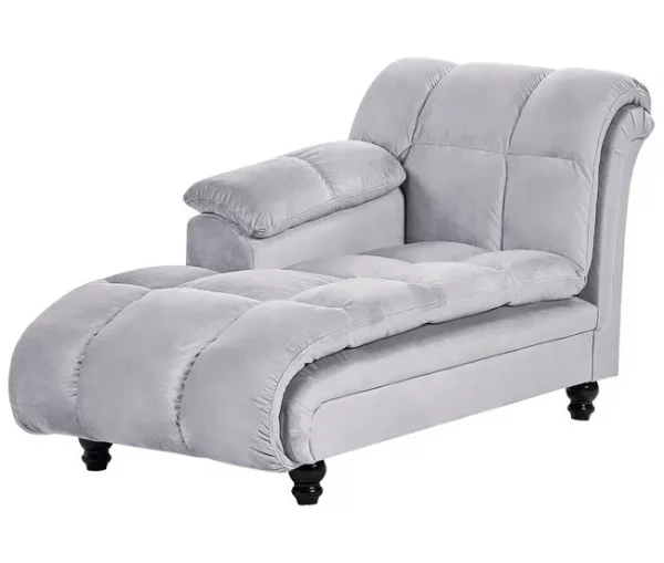 Chaise-longue à direita em veludo cinzento claro LORMONT