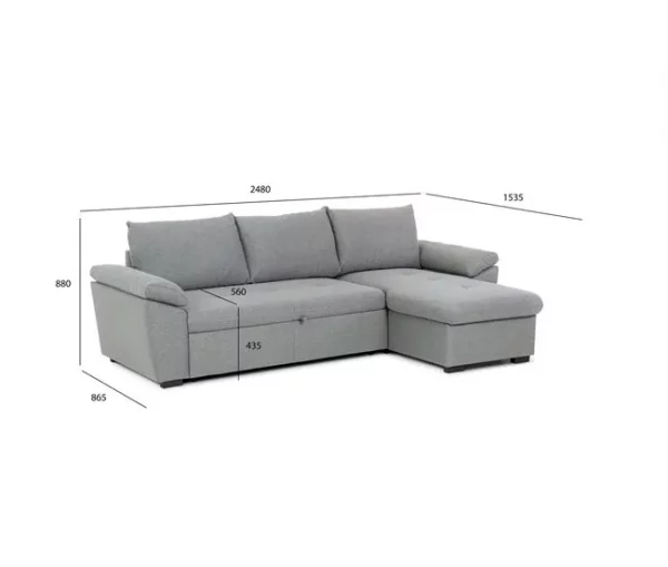 Chaise longue com cama ANTON reversível 3 lugares cinza