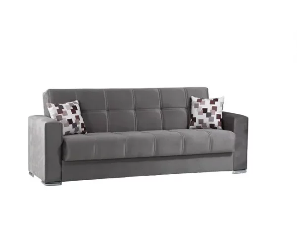 Sofá cama Ddelori, sofá cama container linear de 3 lugares, sofá da sala em tecido acolchoado com abertura click-clac, 226x85h91 cm, Cinza