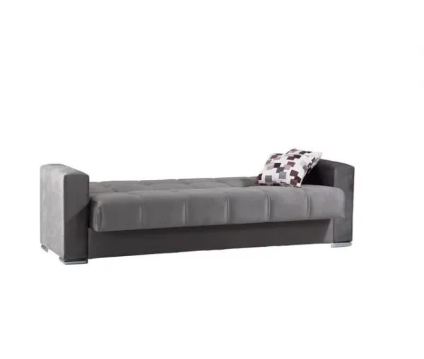 Sofá cama Ddelori, sofá cama container linear de 3 lugares, sofá da sala em tecido acolchoado com abertura click-clac, 226x85h91 cm, Cinza
