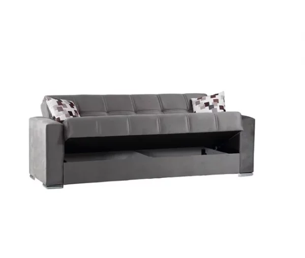 Sofá cama Ddelori, sofá cama container linear de 3 lugares, sofá da sala em tecido acolchoado com abertura click-clac, 226x85h91 cm, Cinza