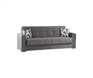 Sofá cama Ddelori, sofá cama container linear de 3 lugares, sofá da sala em tecido acolchoado com abertura click-clac, 226x85h91 cm, Cinza