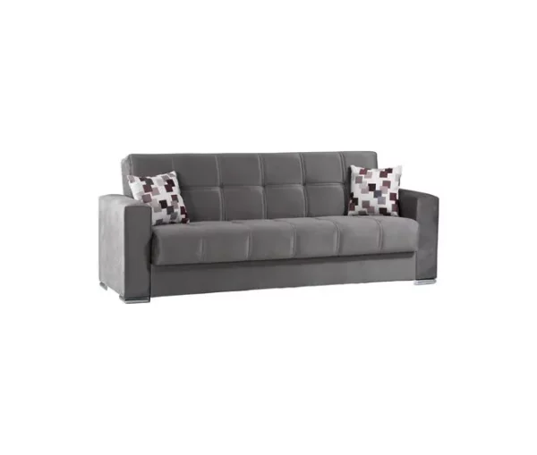 Sofá cama Ddelori, sofá cama container linear de 3 lugares, sofá da sala em tecido acolchoado com abertura click-clac, 226x85h91 cm, Cinza