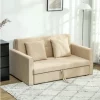 HOMCOM Sofá Cama de 2 Lugares Estofado em Algodão com 2 Almofadas Apoio para os Braços e Armazenamento Sofá Duplo Moderno para Sala de Estar Escritório 152x101x81 cm Bege