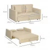 HOMCOM Sofá Cama de 2 Lugares Estofado em Algodão com 2 Almofadas Apoio para os Braços e Armazenamento Sofá Duplo Moderno para Sala de Estar Escritório 152x101x81 cm Bege