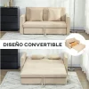 HOMCOM Sofá Cama de 2 Lugares Estofado em Algodão com 2 Almofadas Apoio para os Braços e Armazenamento Sofá Duplo Moderno para Sala de Estar Escritório 152x101x81 cm Bege