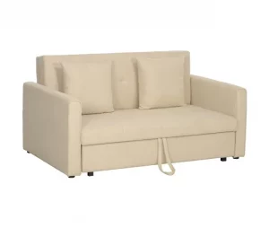 HOMCOM Sofá Cama de 2 Lugares Estofado em Algodão com 2 Almofadas Apoio para os Braços e Armazenamento Sofá Duplo Moderno para Sala de Estar Escritório 152x101x81 cm Bege