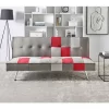 Sofá-cama de 3 lugares em veludo patchwork cinzento e vermelho OLSKER