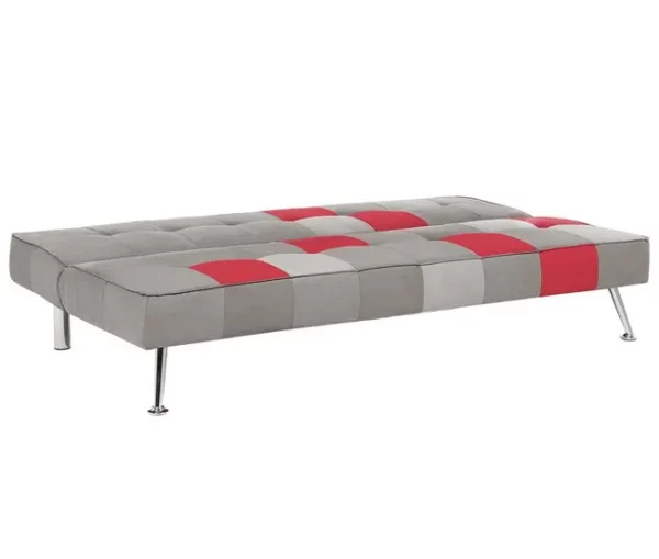 Sofá-cama de 3 lugares em veludo patchwork cinzento e vermelho OLSKER