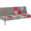 Sofá-cama de 3 lugares em veludo patchwork cinzento e vermelho OLSKER