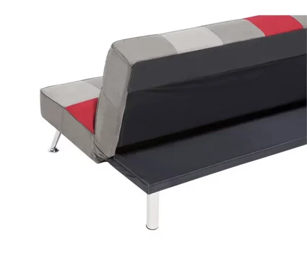 Sofá-cama de 3 lugares em veludo patchwork cinzento e vermelho OLSKER