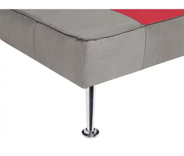 Sofá-cama de 3 lugares em veludo patchwork cinzento e vermelho OLSKER