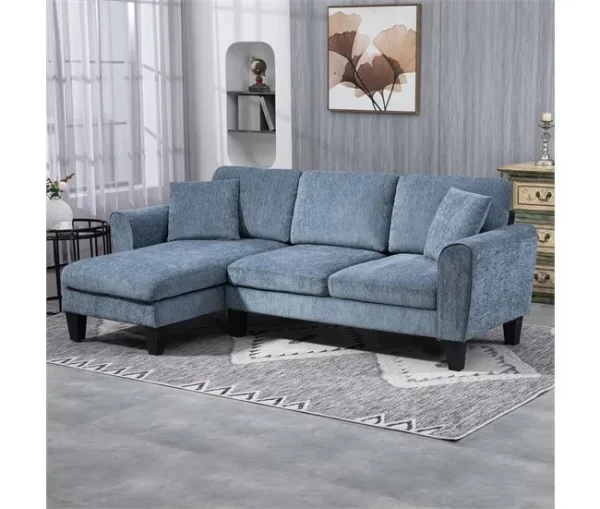 HOMCOM Sofá Chaise Longue Sofá de Canto Sofa Sala de Estar Reversível em Forma de L com 2 Almofadas Carga Máxima 200 kg 230x138x87 cm Cinza Azulado