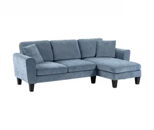 HOMCOM Sofá Chaise Longue Sofá de Canto Sofa Sala de Estar Reversível em Forma de L com 2 Almofadas Carga Máxima 200 kg 230x138x87 cm Cinza Azulado