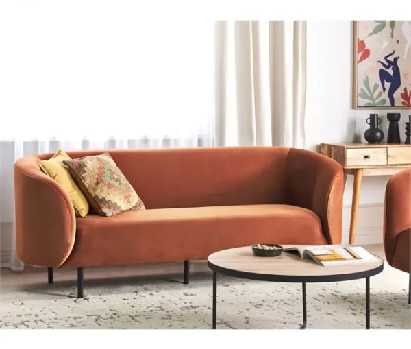 Sofá de 3 lugares em veludo laranja LOEN