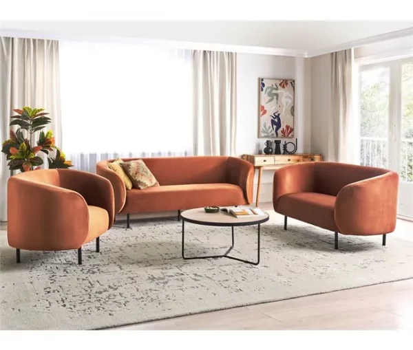Sofá de 3 lugares em veludo laranja LOEN